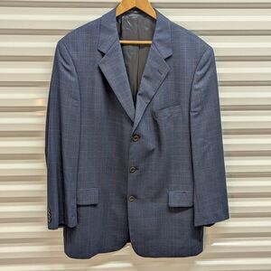 Cavelli Size 44L Blue Plaid 100% Wool Blazer - Christopher's Couture